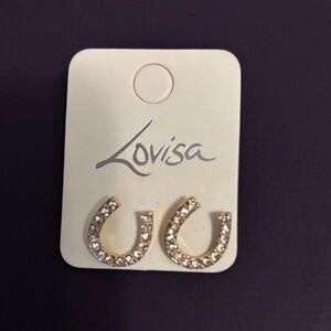 Lovisa Gold Tone Rhinestone Horseshoe Stud Earrings | NWT Lucky Charm